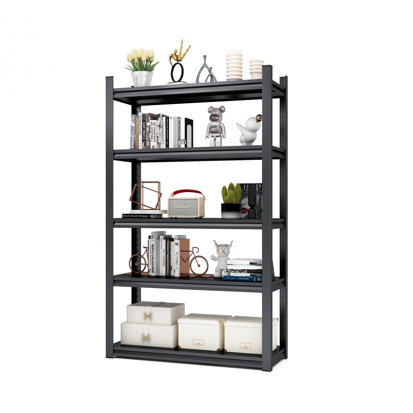 63"H  5 Tier Metal Shelves for Storage Garage Shelving 2000LBS Heavy Duty Storage Shelves Adjustable Garage Shelf Industrial Shelving Unit Storage Utility Rack,31.5"W*15.7"D*63"H,Black