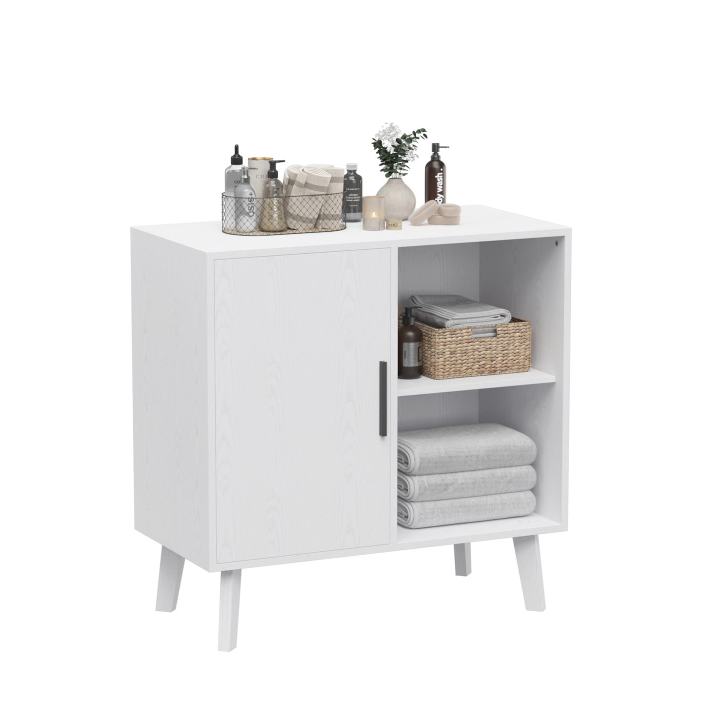 Sideboard Buffet Kitchen Storage Cabinet, Accent Cabinet with Solid Wood Feet for Decorated Doors, Dining Room, Hallway, Cupboard Console Table, Liquor / Accent Cabinet (White)