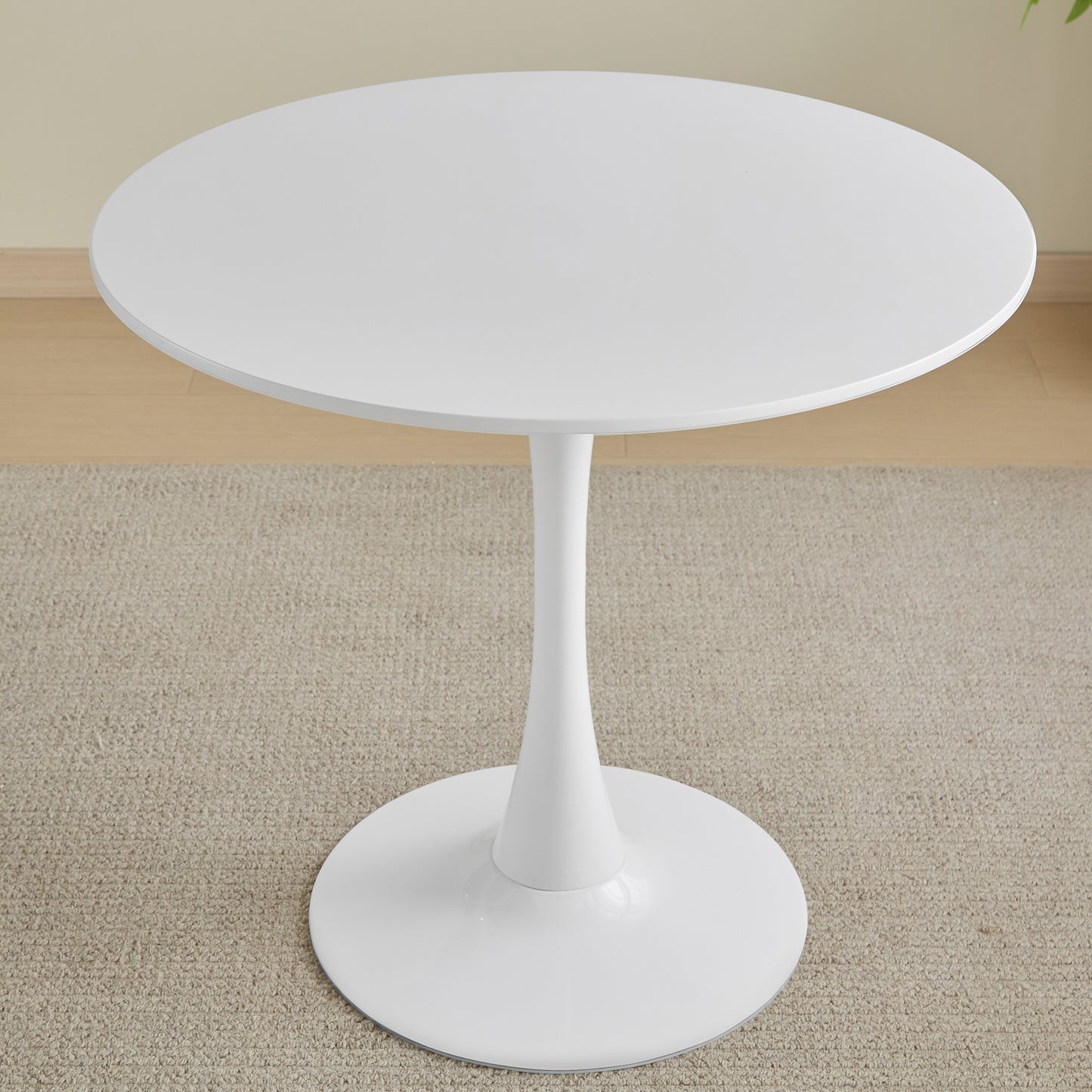 Round White Dining table Modern kitchen table 31.5-inch tulip design with pedestal, medieval casual table seating 2 to 4 people