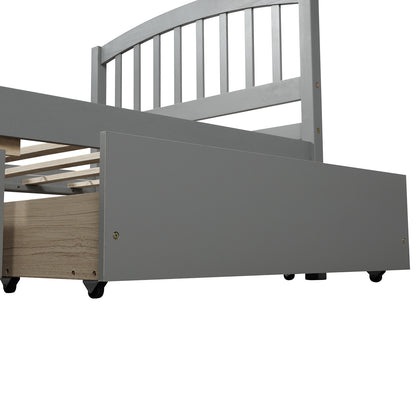 Twin Platform Storage Bed Wood Bed Frame with Two Drawers and Headboard, Gray