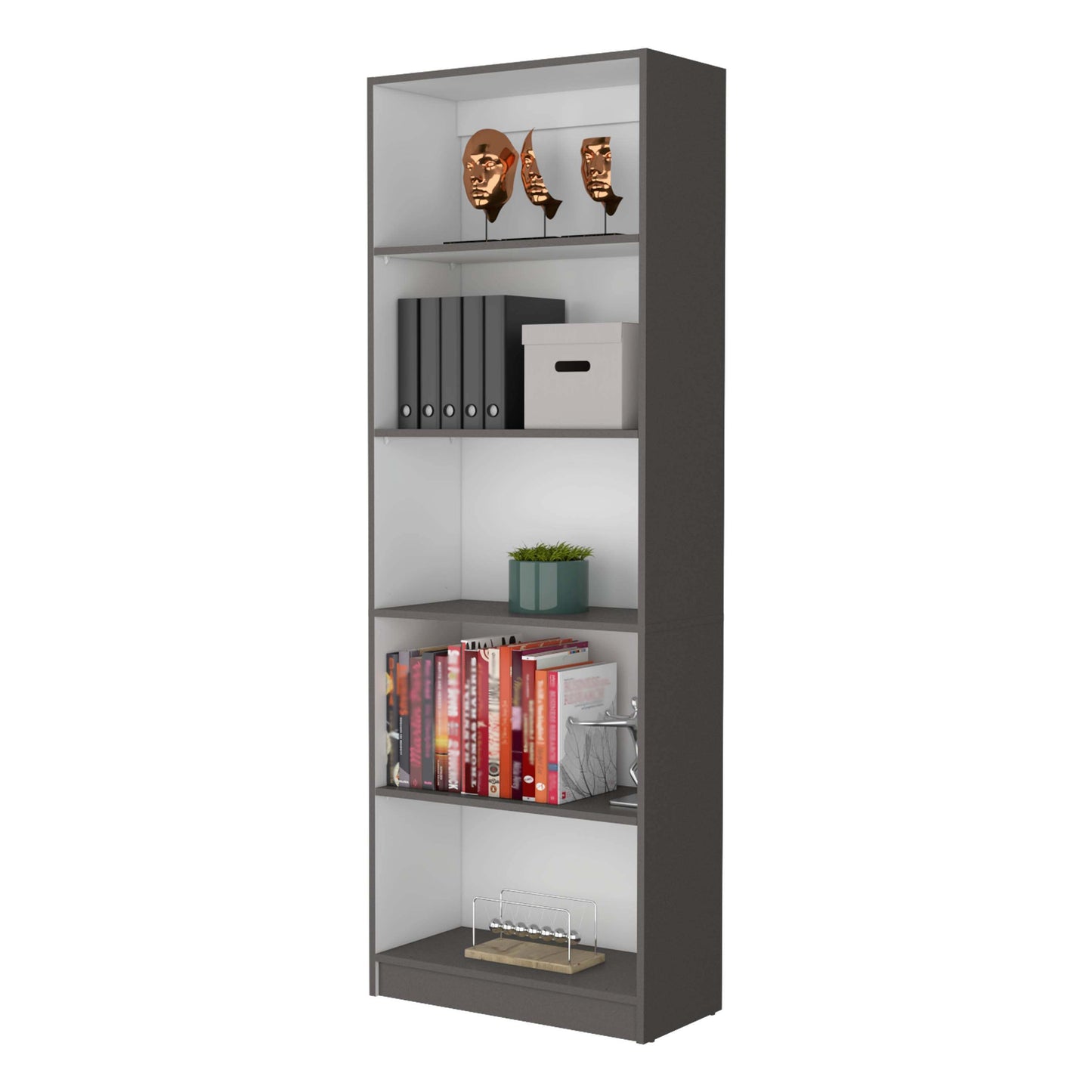 Matt Gray and White 5-Shelf Bookcase