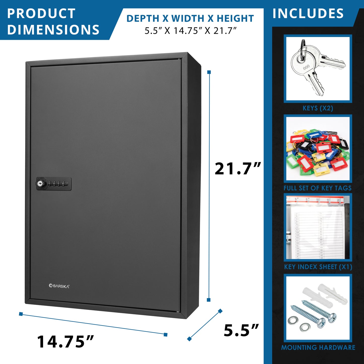 200 Key Adjustable Key Cabinet With Combination Lock Black