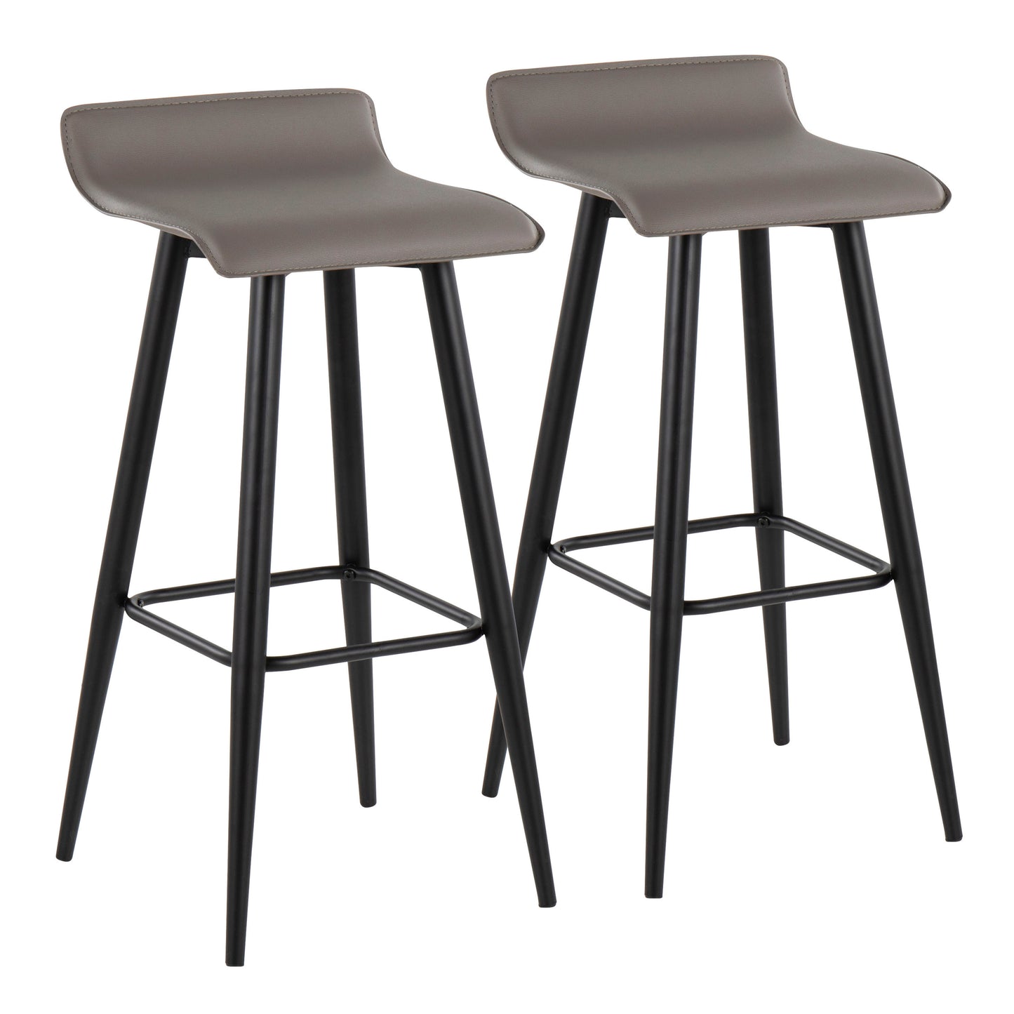 Ale Contemporary Fixed-Height Bar Stool in Black Steel and Grey Faux Leather by LumiSource - Set of 2