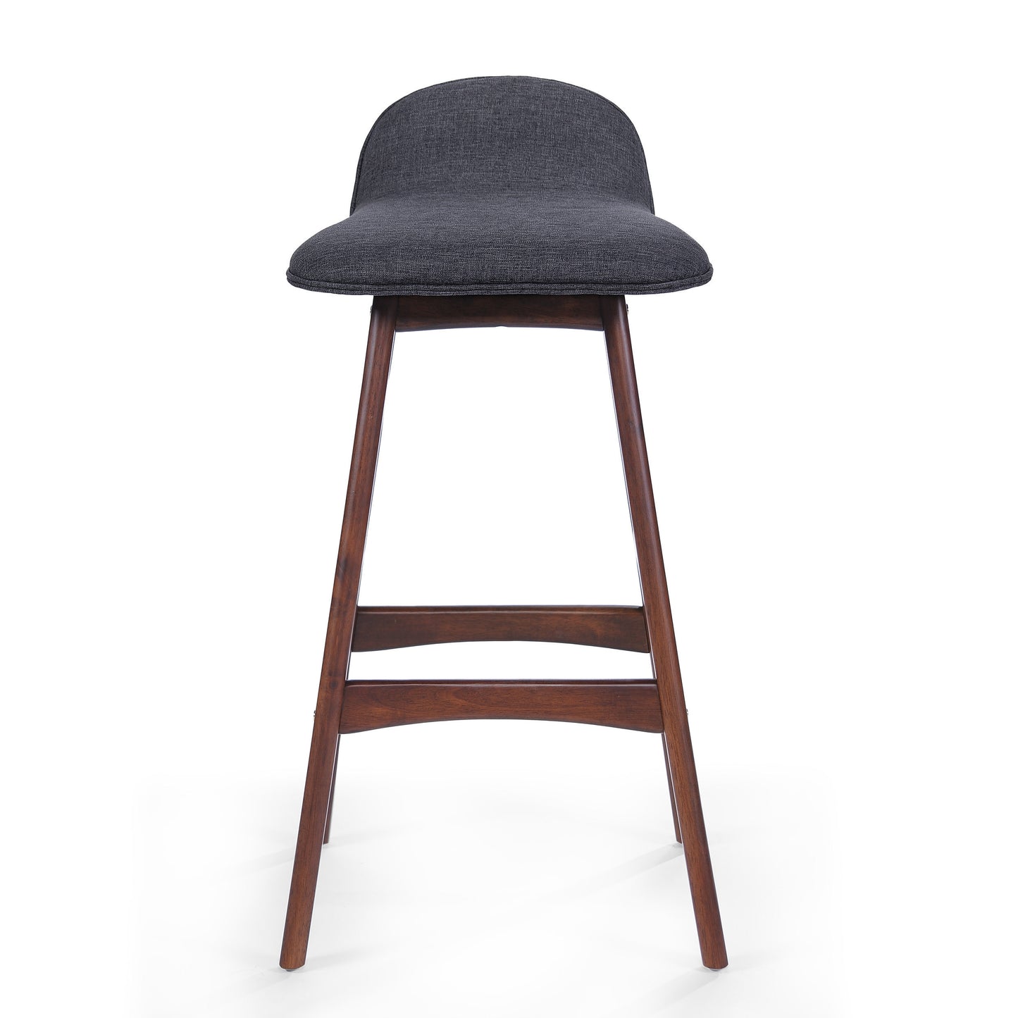 28.5" Mid-Century Modern Upholstered Low Back Barstools (Set of 2), Charcoal, Walnut Finish