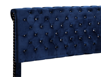 Transitional Navy Blue Upholstered Bed