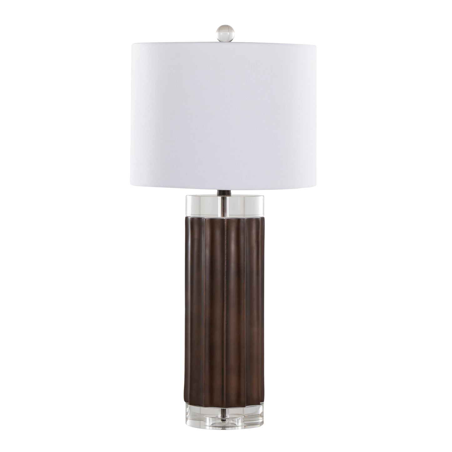 Cylinder Fluted 29.25" Contemporary Polyresin Table Lamp in Brown Lustre Polyresin, Clear K9 Crystal and White Linen Shade from Grandview Gallery by LumiSource - Set of 2