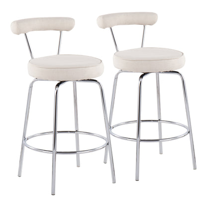 Rhonda Contemporary Counter Stool in Chrome and Cream Fabric by LumiSource - Set of 2