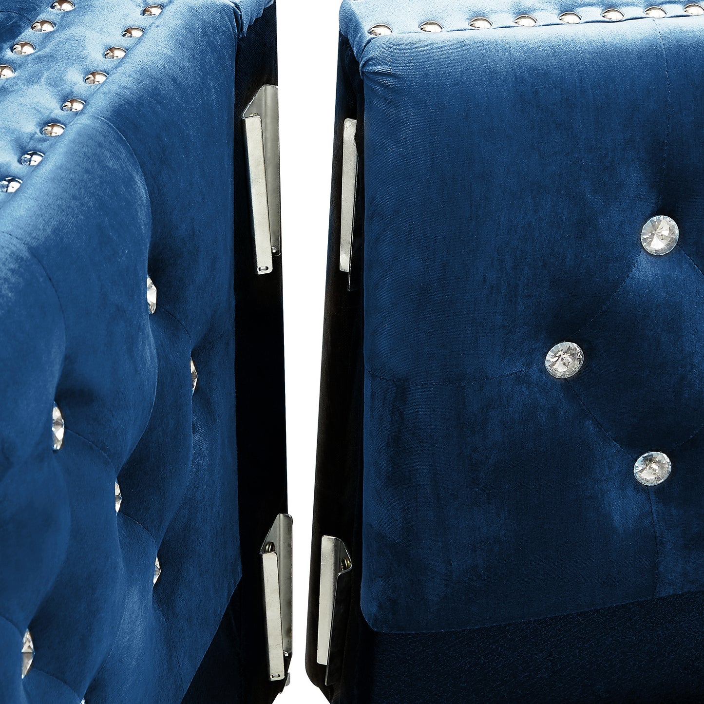 82.3" Width Modern Velvet Sofa Jeweled Buttons Tufted Square Arm Couch Blue,2 Pillows Included