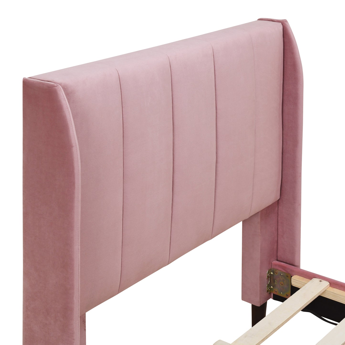 Twin Size Upholstered Platform Bed, Velvet, Pink