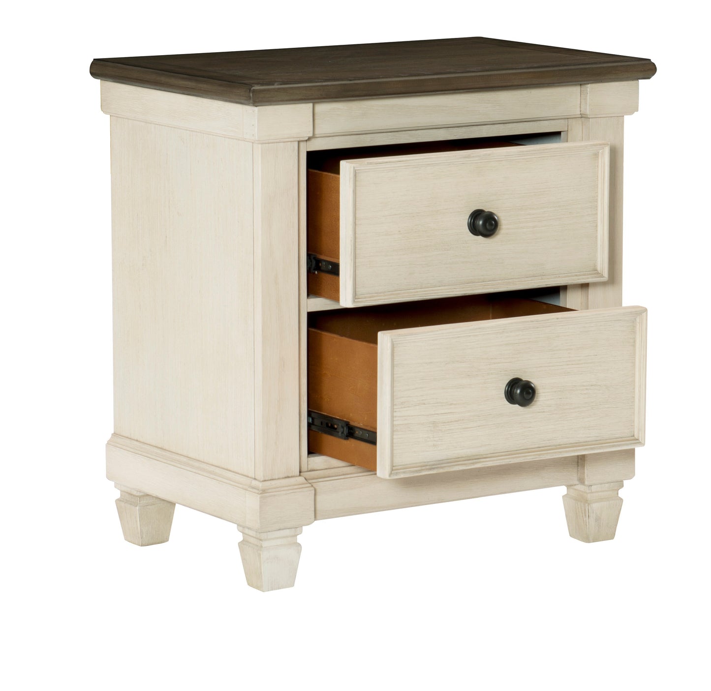 Transitional Rustic Style 1pc Nightstand of 2x Drawers Antique White and Rosy Brown Bedroom Furniture