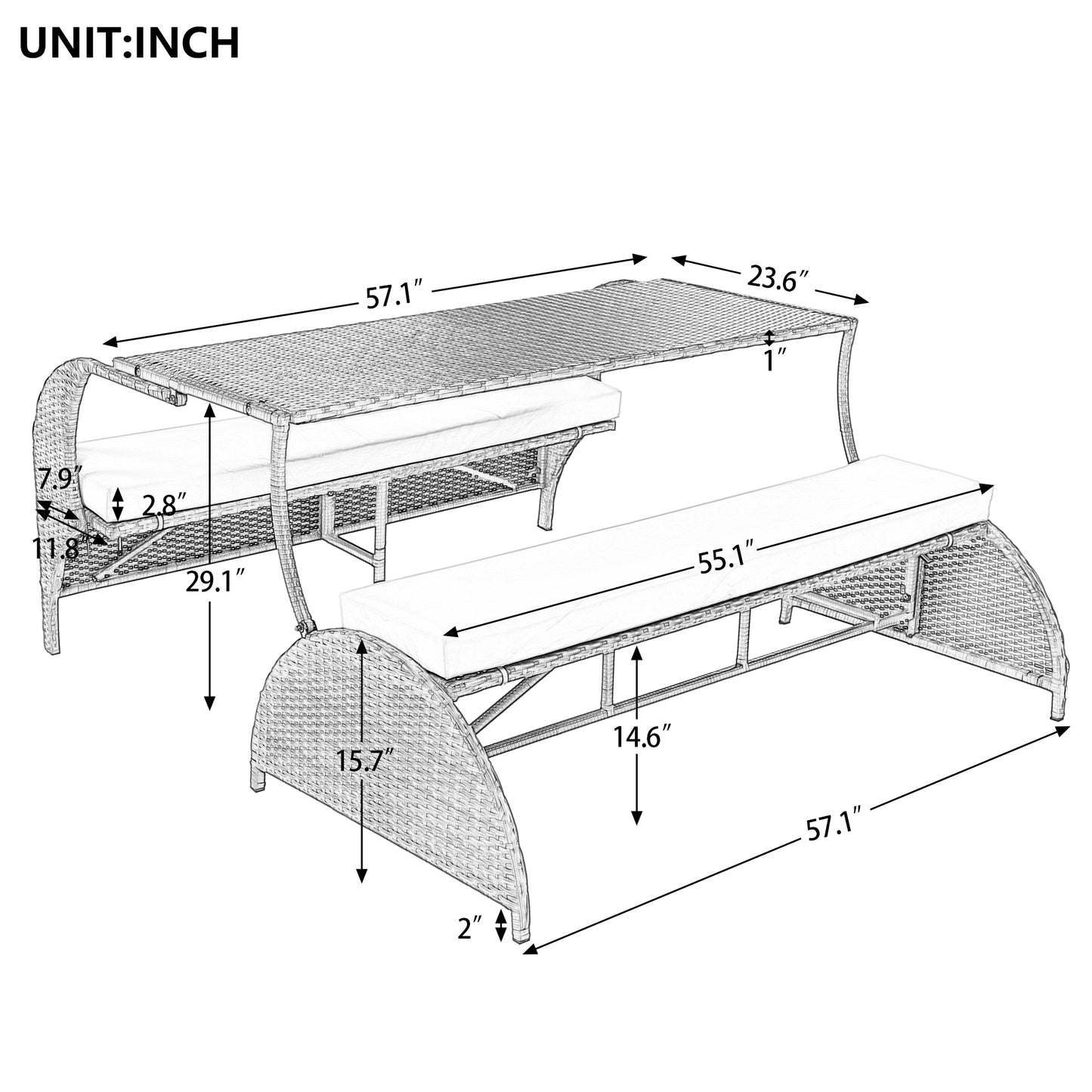 U_STYLE Versatile outdoor loveseat that converts to four seats and a table, suitable for gardens and lawns