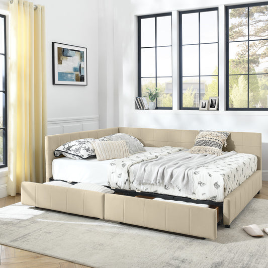 Queen Size Storage Upholstered Tufted Bed Frame, Sofa Bed Frame with Comfortable Backrest and Armrests, Queen Size Bed for Bedroom, Living Room,Velvet, BEIGE(85.5''*64.5''*29.5'')