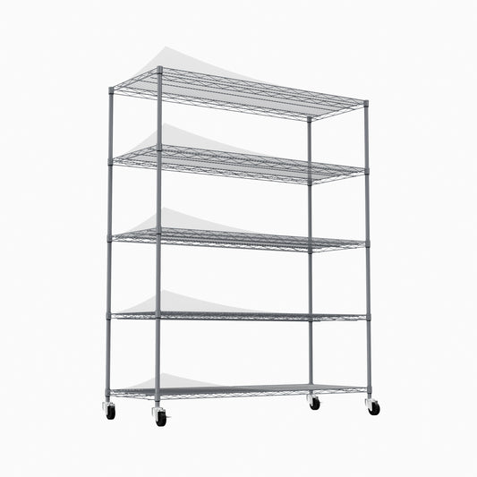 5-tier heavy-duty adjustable shelving and racking, 300 lbs. per wire shelf, with wheels and shelf liners, for warehouses, supermarkets, kitchens, etc. 59.45 "L × 24.02 "W × 71.65 "H,Gray