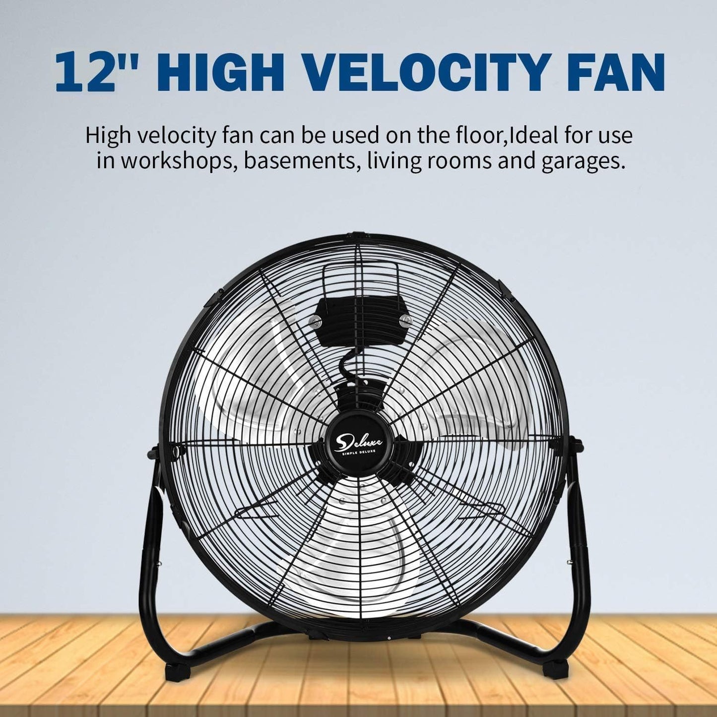 12 Inch 3-Speed High Velocity Heavy Duty Metal Industrial Floor Fans, Black