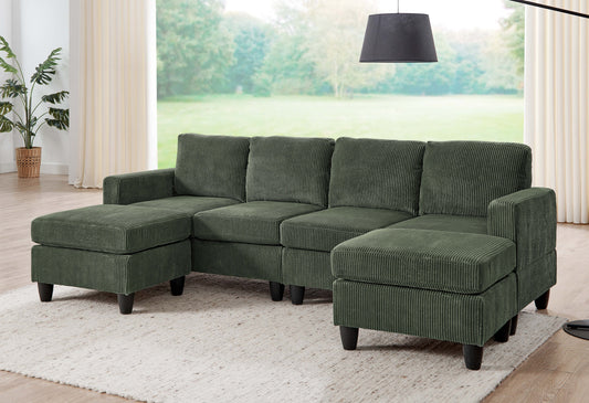 Savannah Modular Corduroy Sectional Sofa with Ottoman
