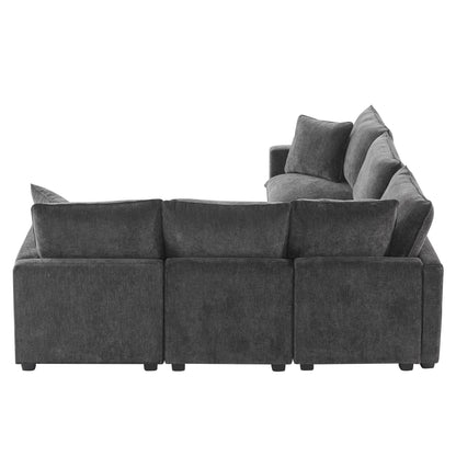 84*84" Modern L Shape Modular Sofa, 5 Seat Chenille Sectional Couch Set with 2 Pillows Included, Freely Combinable Indoor Funiture for Living Room, Apartment, Office, 2 Colors