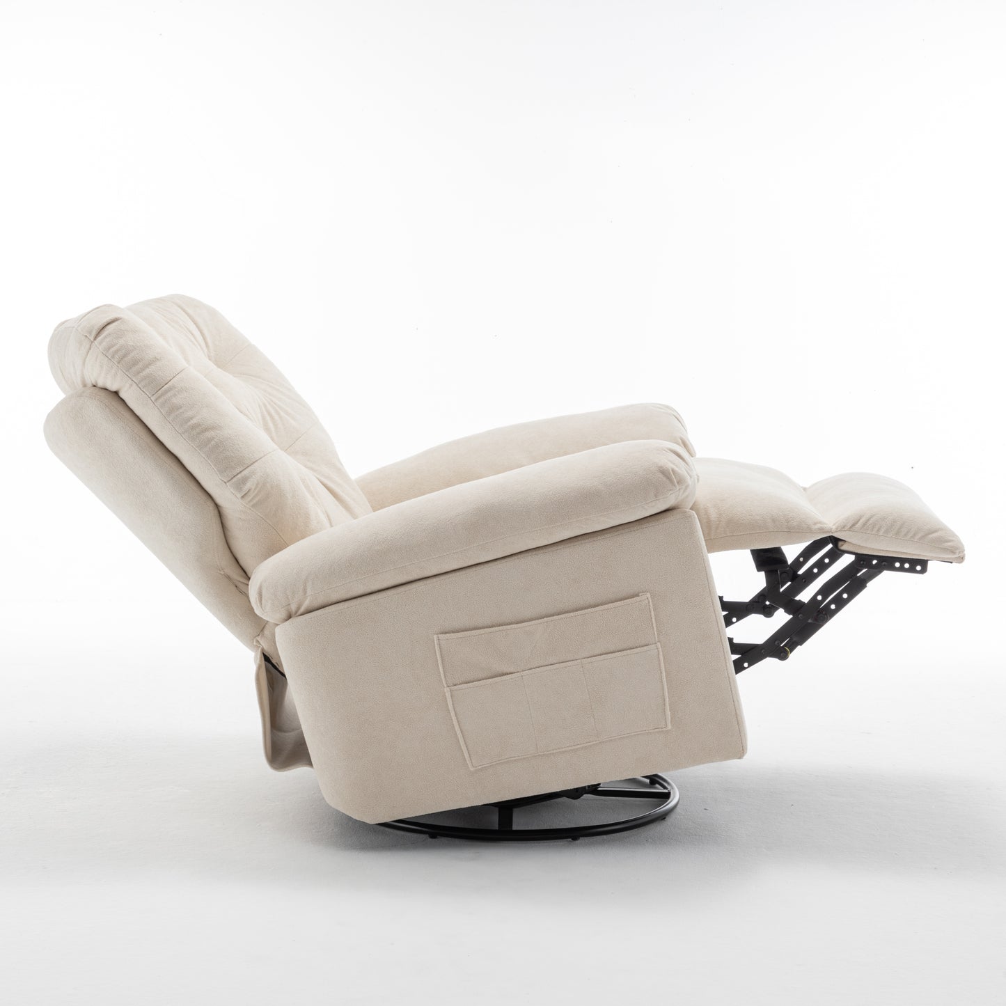 Beige Relaxing Recliner Chair,Soft Artificial Fleece, Overstuffed, Swivel, Glider, Side Pocket