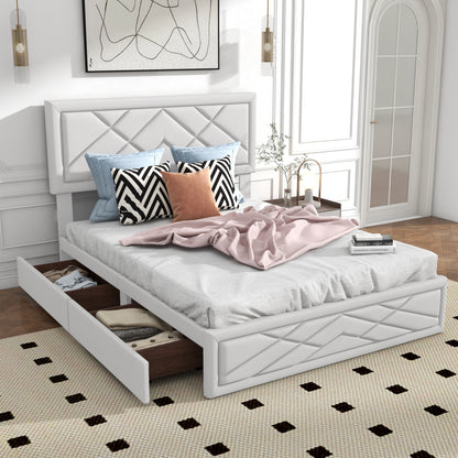 Queen Bed Frame with Headboard & Storage, Upholstered Queen Bed Frame with Storage (BEIGE) - White Label