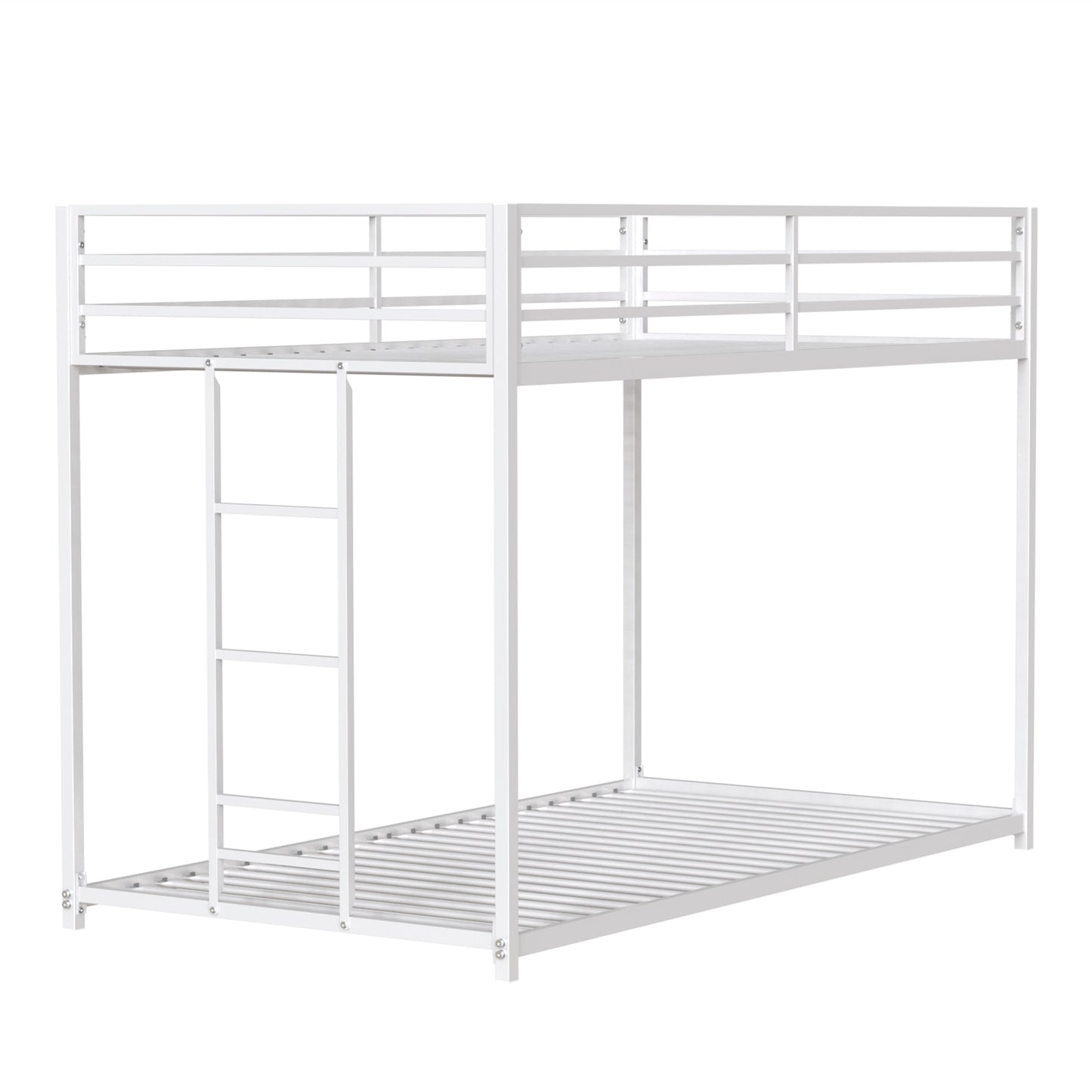 Adam Sturdy Twin over Twin Metal Bunk White for Kids and Adult, Low Profile and Easy Climbing with Stable Ladder