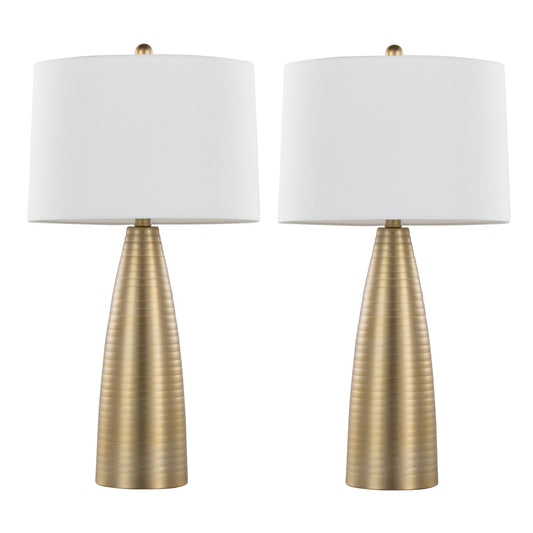 Maya 27' Contemporary Metal Table Lamp in Gold Metal with White Linen Shade from Grandview Gallery by LumiSource - Set of 2
