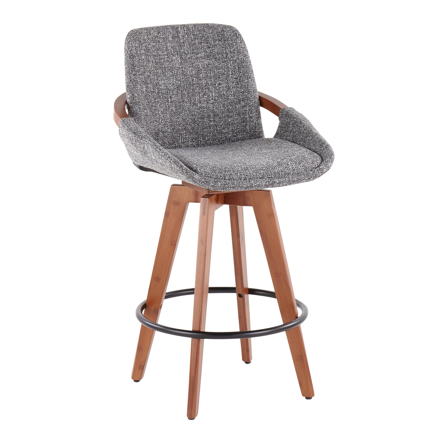 Cosmo Mid-Century Counter Stool in Walnut and Grey Noise Fabric by LumiSource