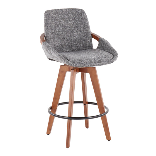 Cosmo Mid-Century Counter Stool in Walnut and Grey Noise Fabric by LumiSource