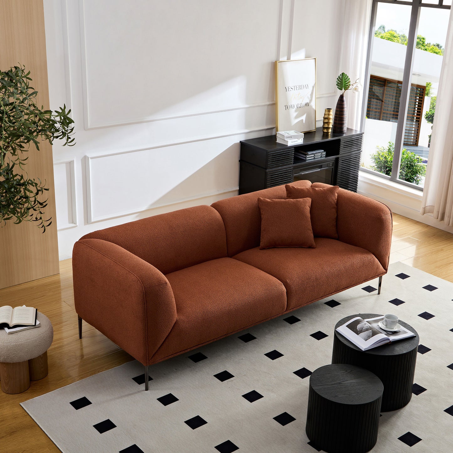 WKS2 Brown sofa can be placed in the studio, living room, attic multiple scenes, modern style simple fashion, size 89.37* 35.43* high 28.74 inches