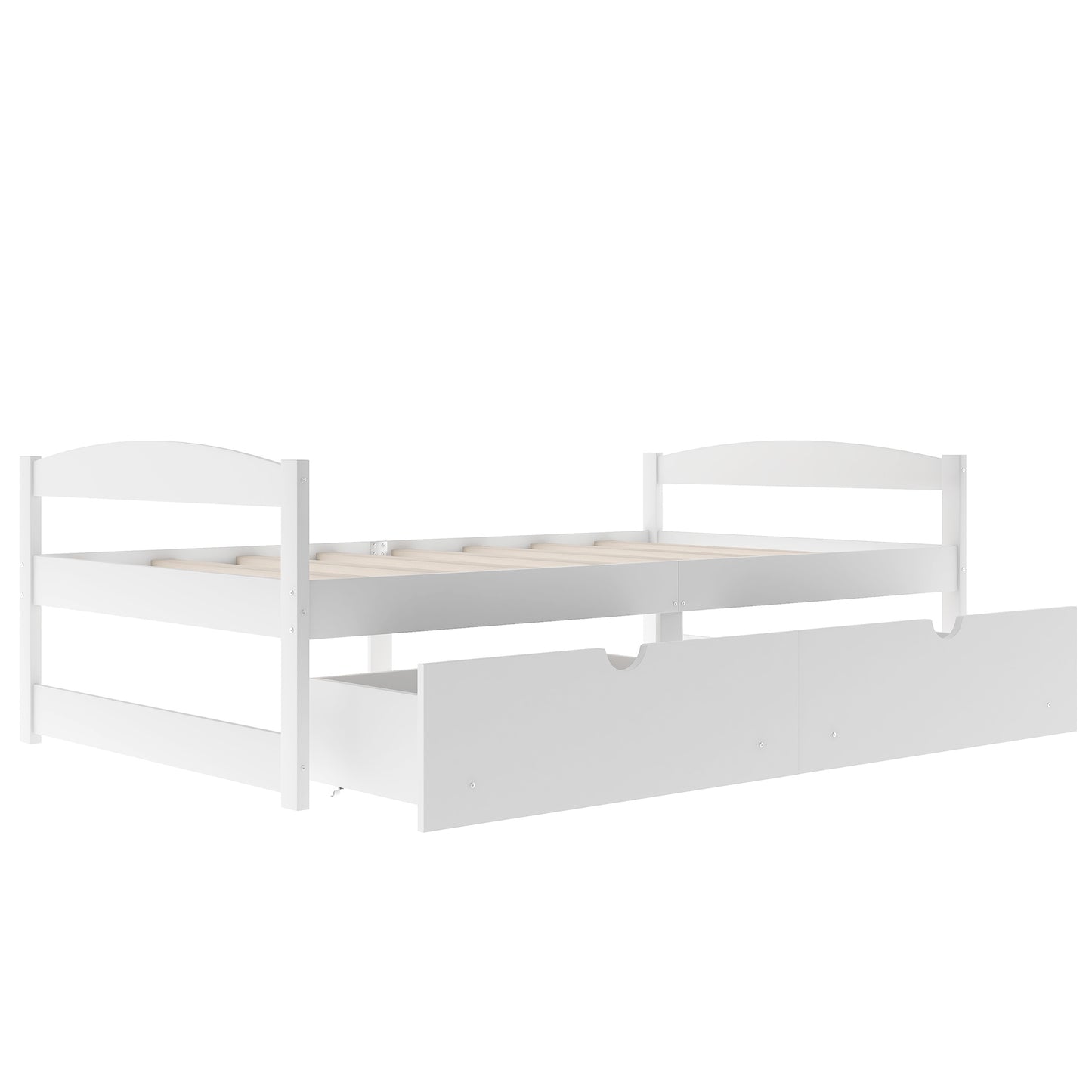 Twin size platform bed, with two drawers, white