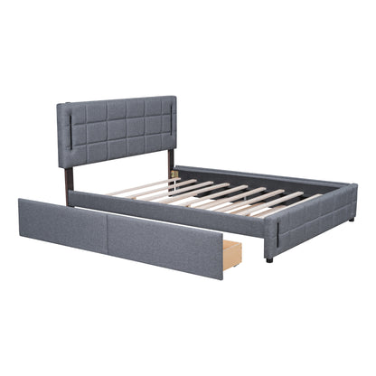 Queen Size Upholstered Platform Bed with Trundle and Drawers, Gray