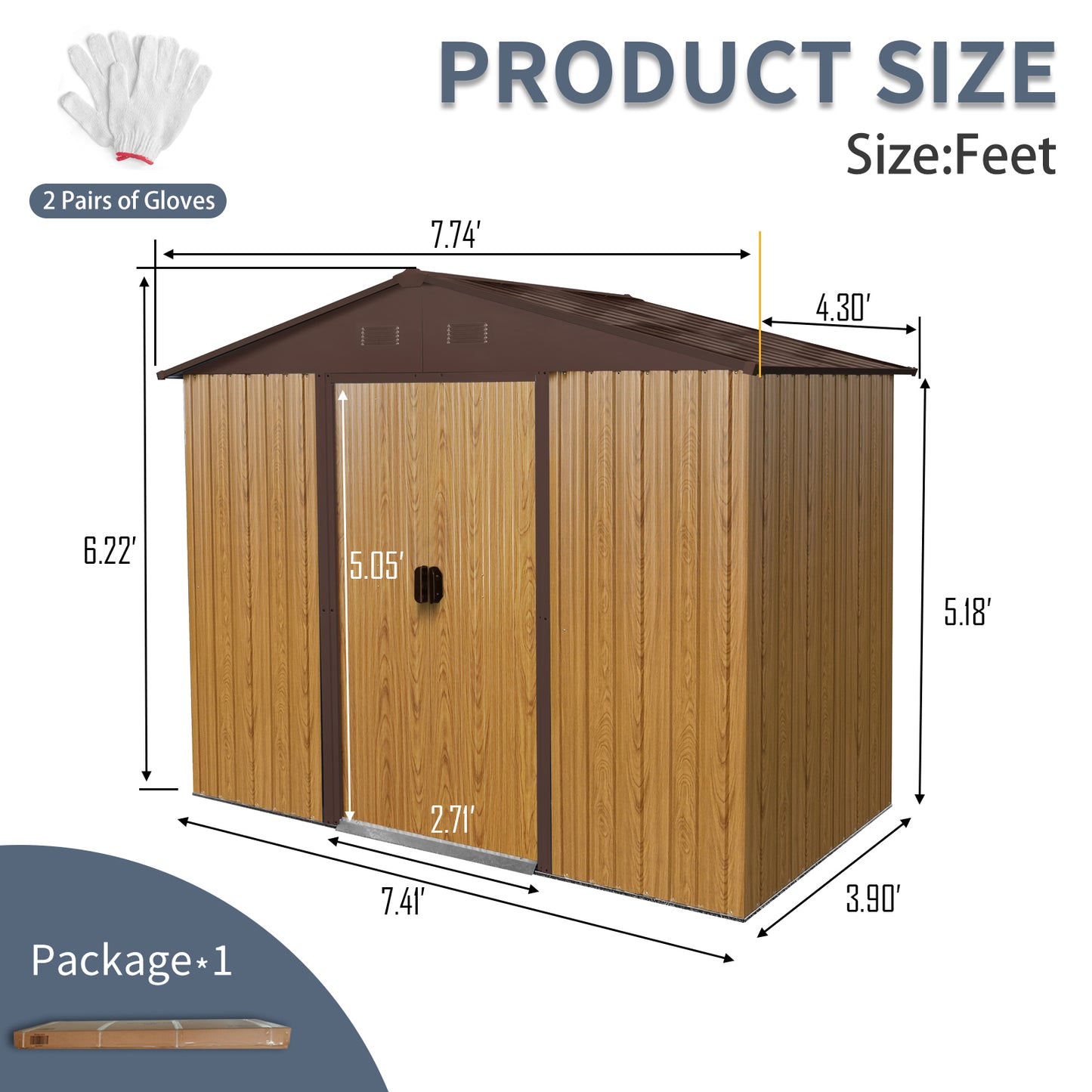 8ft x 4ft Outdoor Metal Storage Shed with Sliding Door and foundation for Backyard, Patio, Lawn  (Coffee)