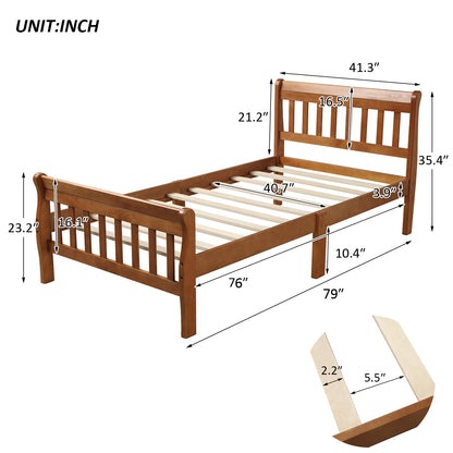 Wood Platform Bed Twin Bed Frame Panel Bed Mattress Foundation Sleigh Bed with Headboard/Footboard/Wood Slat Support