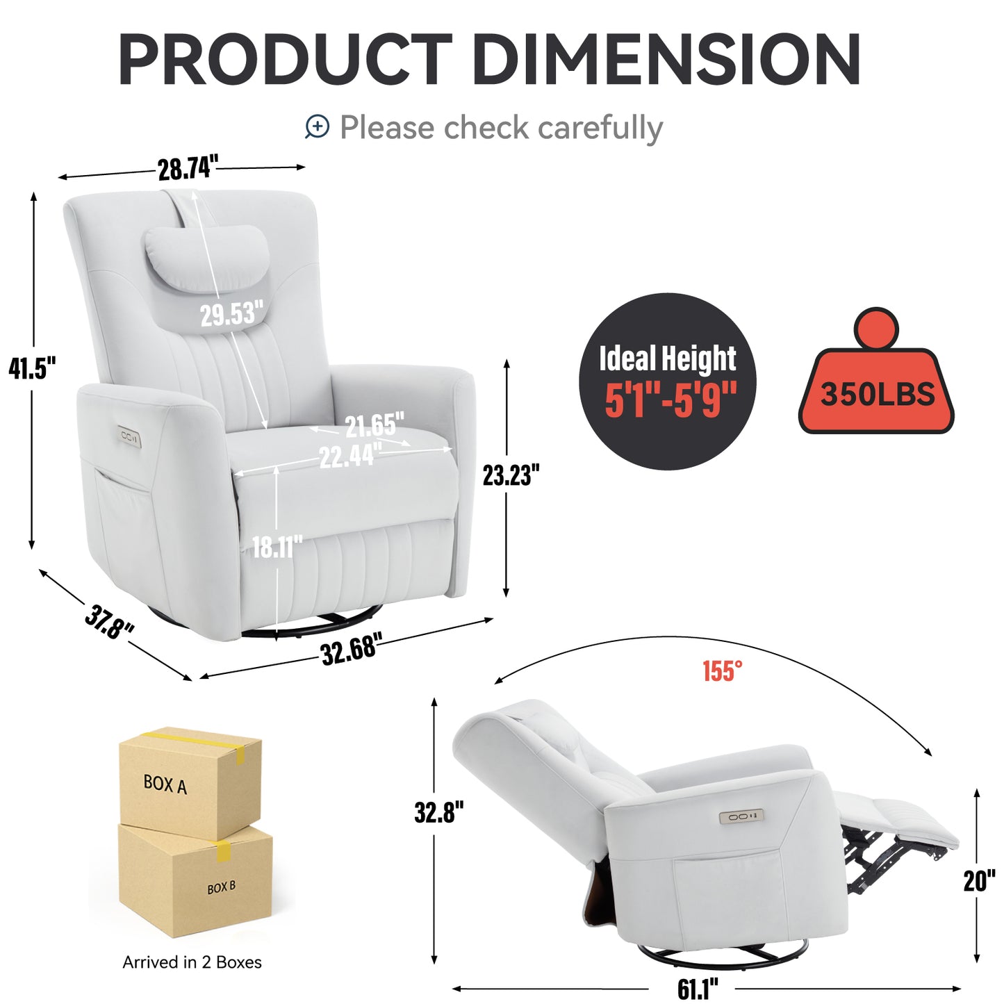 Beige Swivel and Rocker Power Recliner Chair with Lumbar and Neck Support Pillow, Heavy Duty Motion Mechanism with USB and Type-C Ports