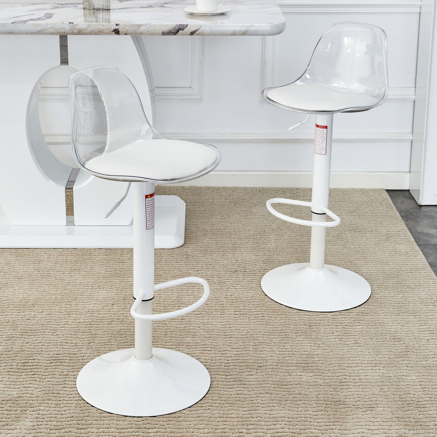 Modern minimalist bar chairs and bar stools. Can rotate 360 ° and adjust lifting. PET backrest and PU seats. Set of 2. Suitable for bars, restaurants, and front desk cashiers.