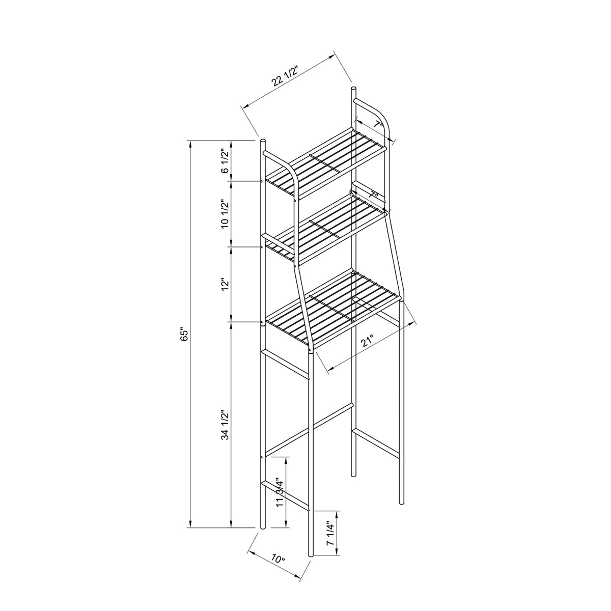 Three Tier Over the Toilet Storage Shelf - White