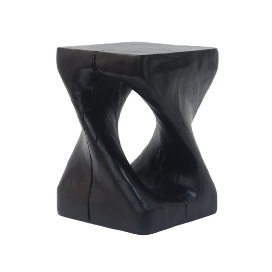 MGO Twist Shape Side Table with Wood-like Texture in Black, Magnesium Oxide, 11.75 x 11.75 x 16 inches