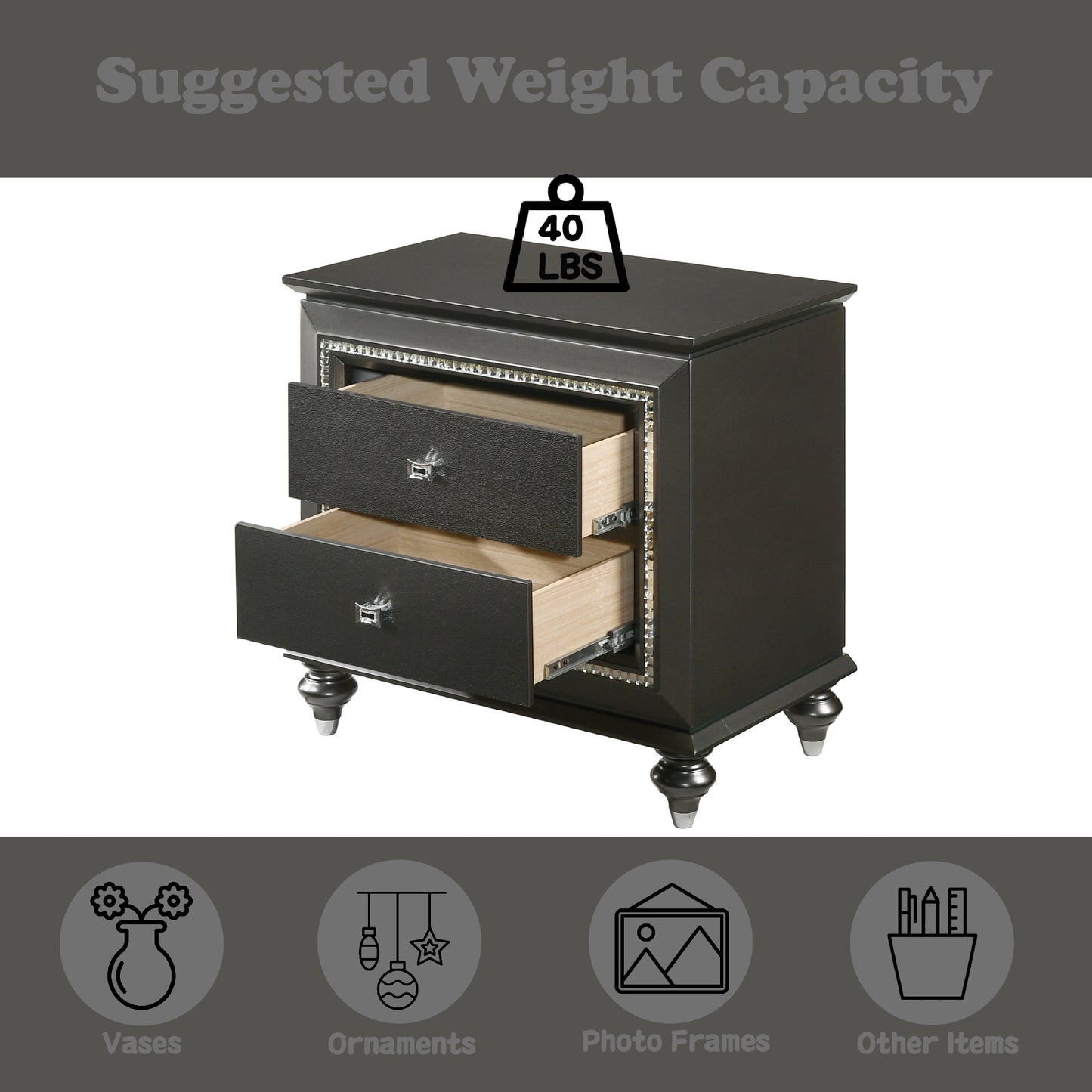 Kaitlyn Metallic Gray Finish Nightstand