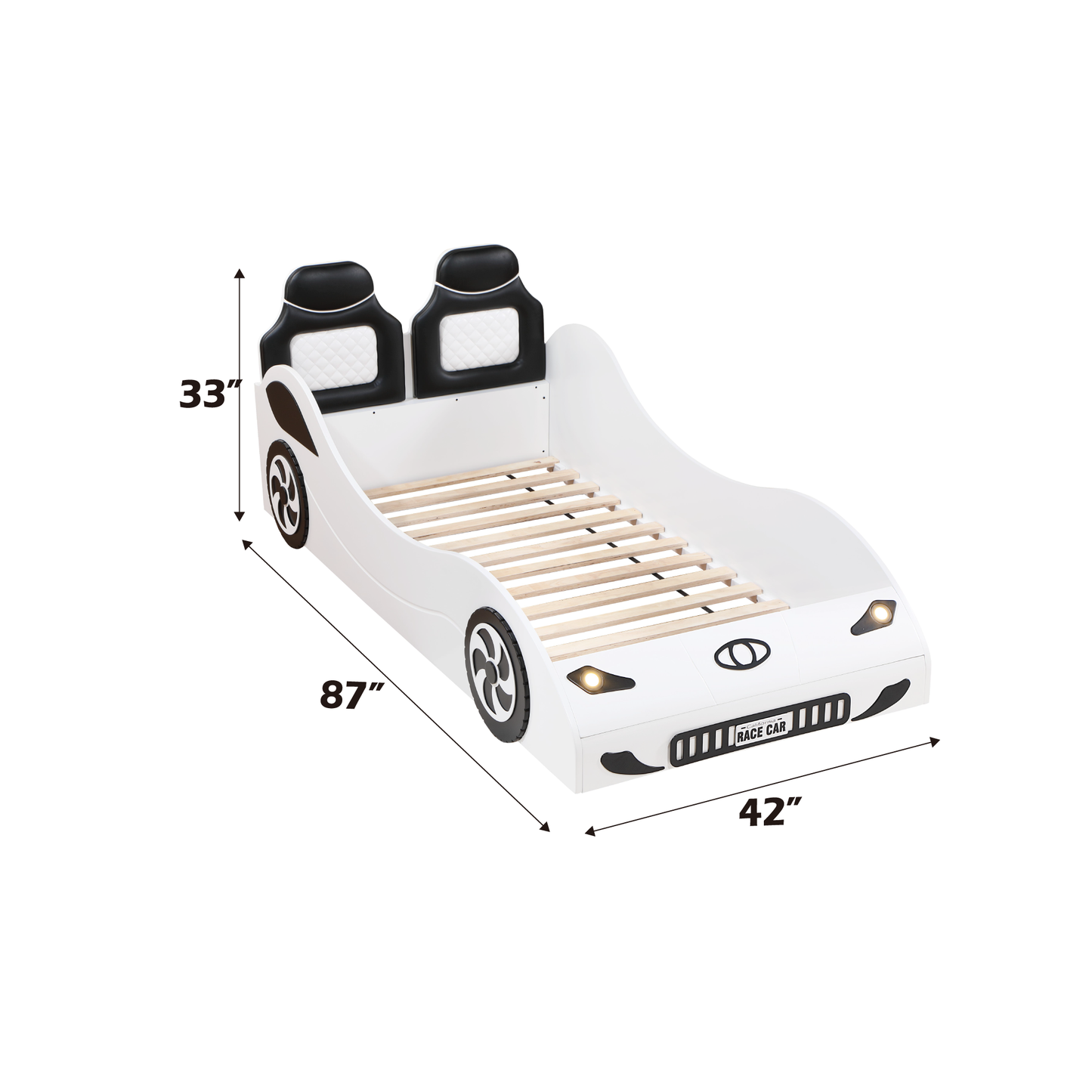 Colen White Finish Twin Car Bed with LED