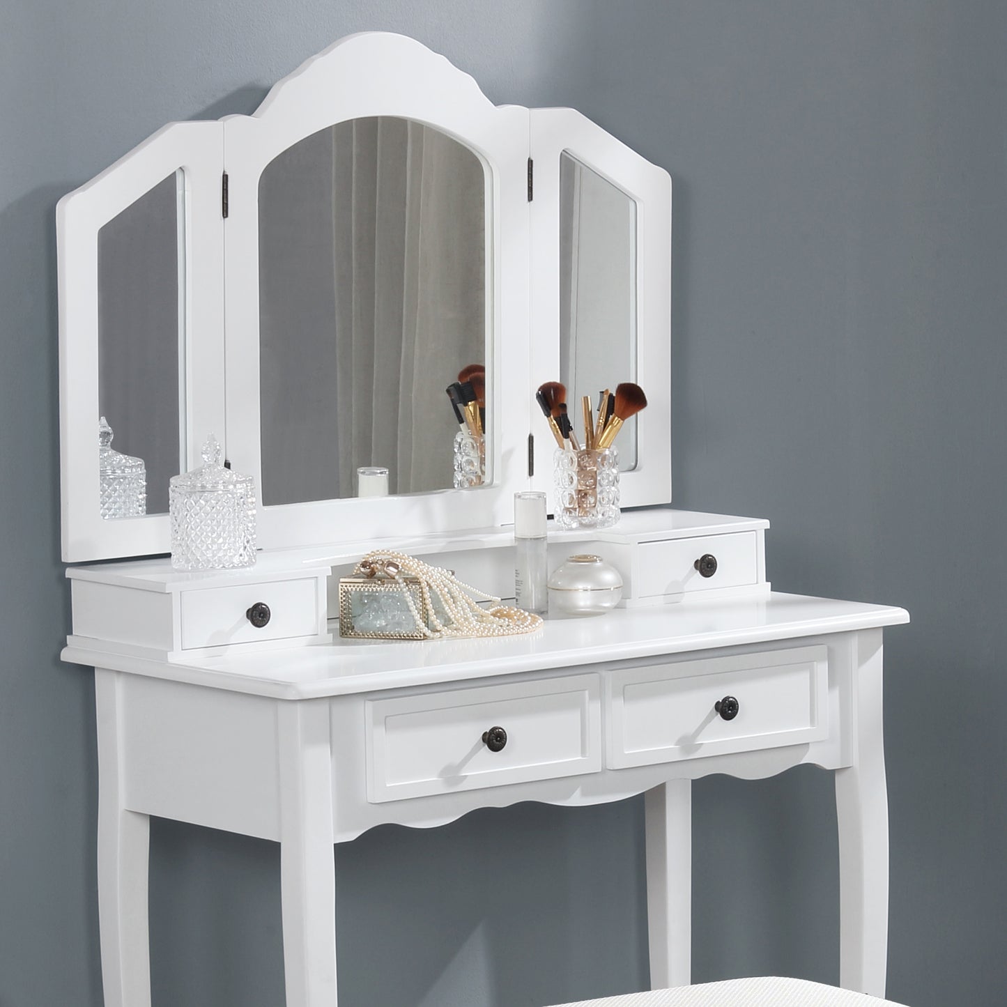 Sanlo Wooden Vanity Make Up Table and Stool Set, White