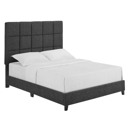 Queen Size Grey Squares Upholstered Platform Bed