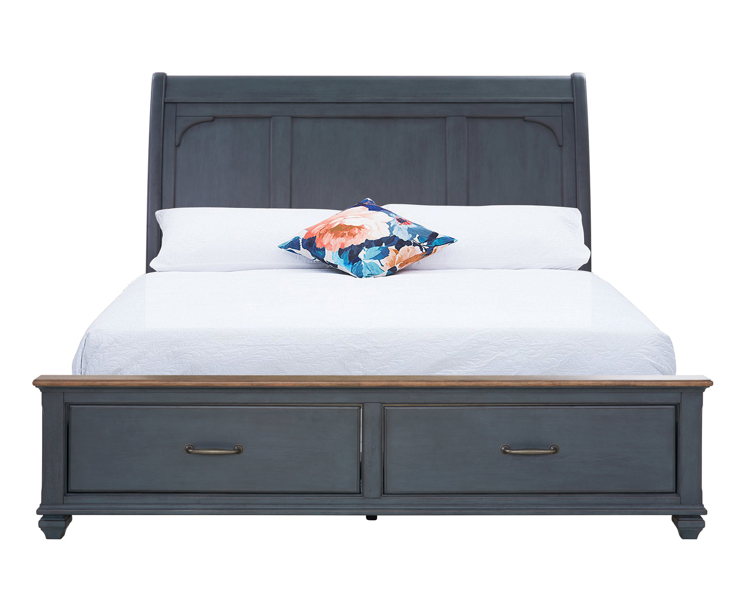 King Size Sleigh Bed, Corduroy Blue Finish