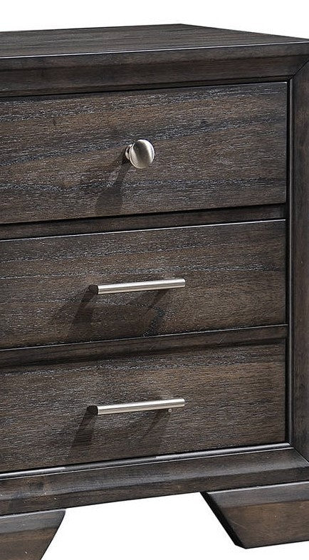 1pc Contemporary Style 3 Storage Drawers Nightstand End Table Bedroom Solid Wood Wooden Furniture Dark Wood Finish