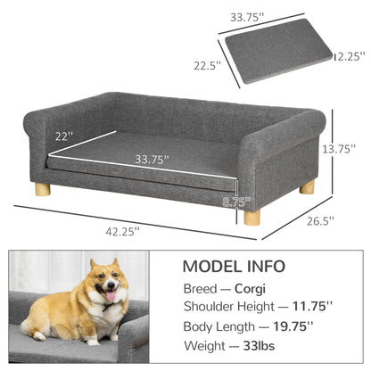 PawHut Modern Dog Couch Bed, Pet Sofa for Medium to Large Dogs or Cats, Elevated Pet Couch Sleeping Bed with Removable Seat Cushion, Dark Gray