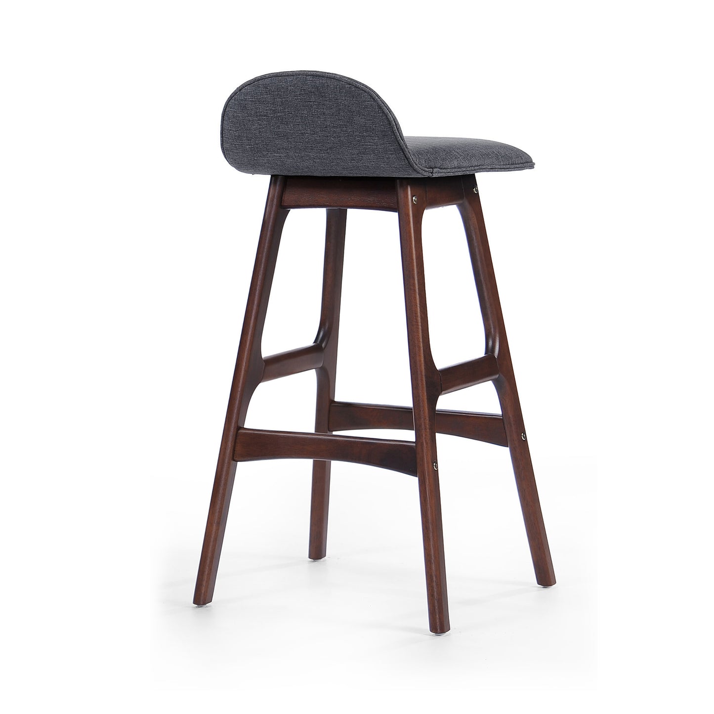 28.5" Mid-Century Modern Upholstered Low Back Barstools (Set of 2), Charcoal, Walnut Finish