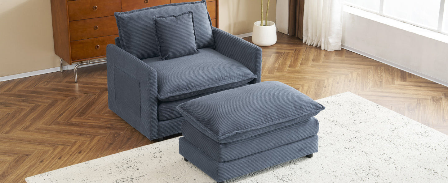 41.3" Modern Sofa Modular Sofa Couch Upholstered Corduroy L-Shape Sectional Sofa with Side Storage Pockets for Living Room, Blue