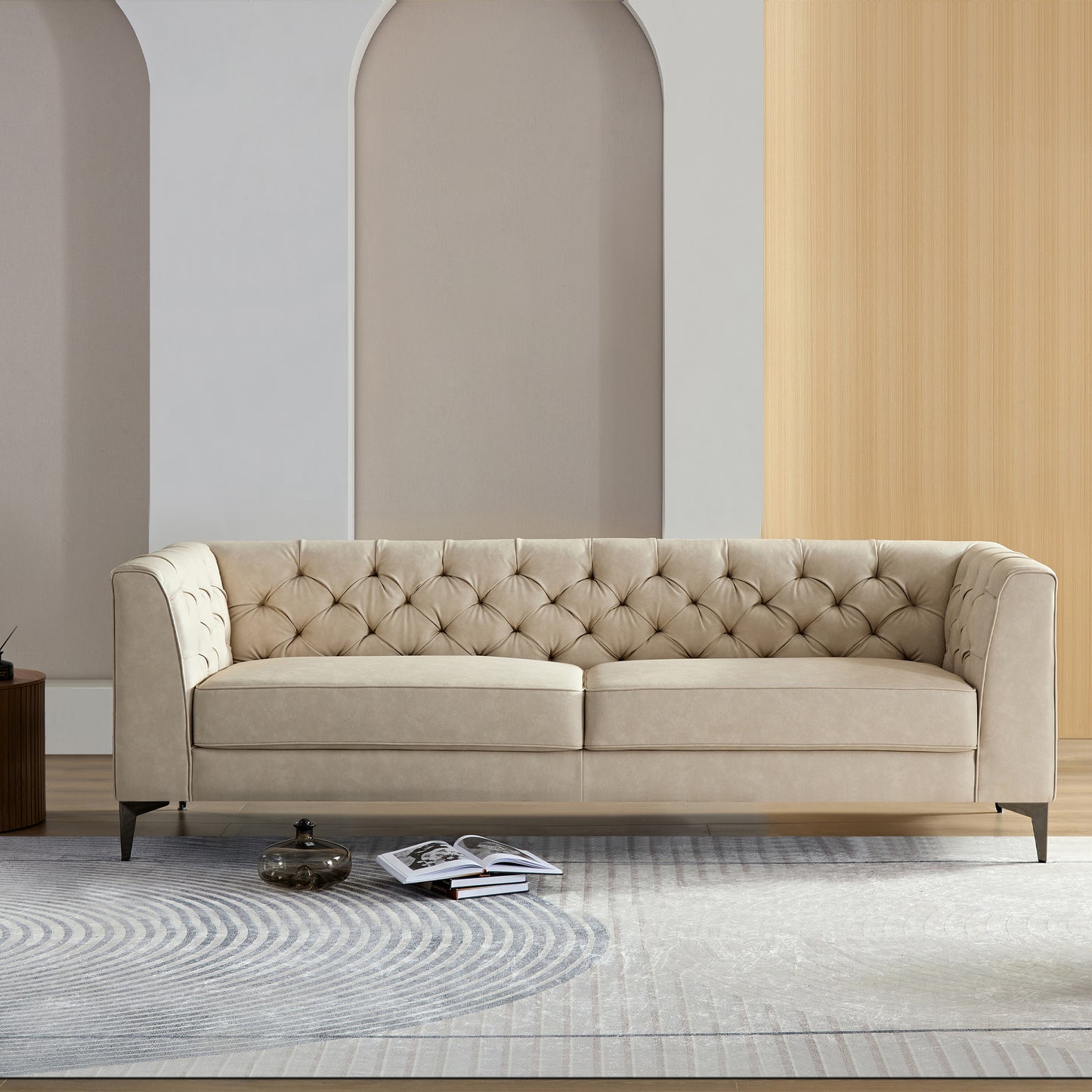 WKS5G Elegant beige leather main color, the sofa presents a calm and elegant appearance