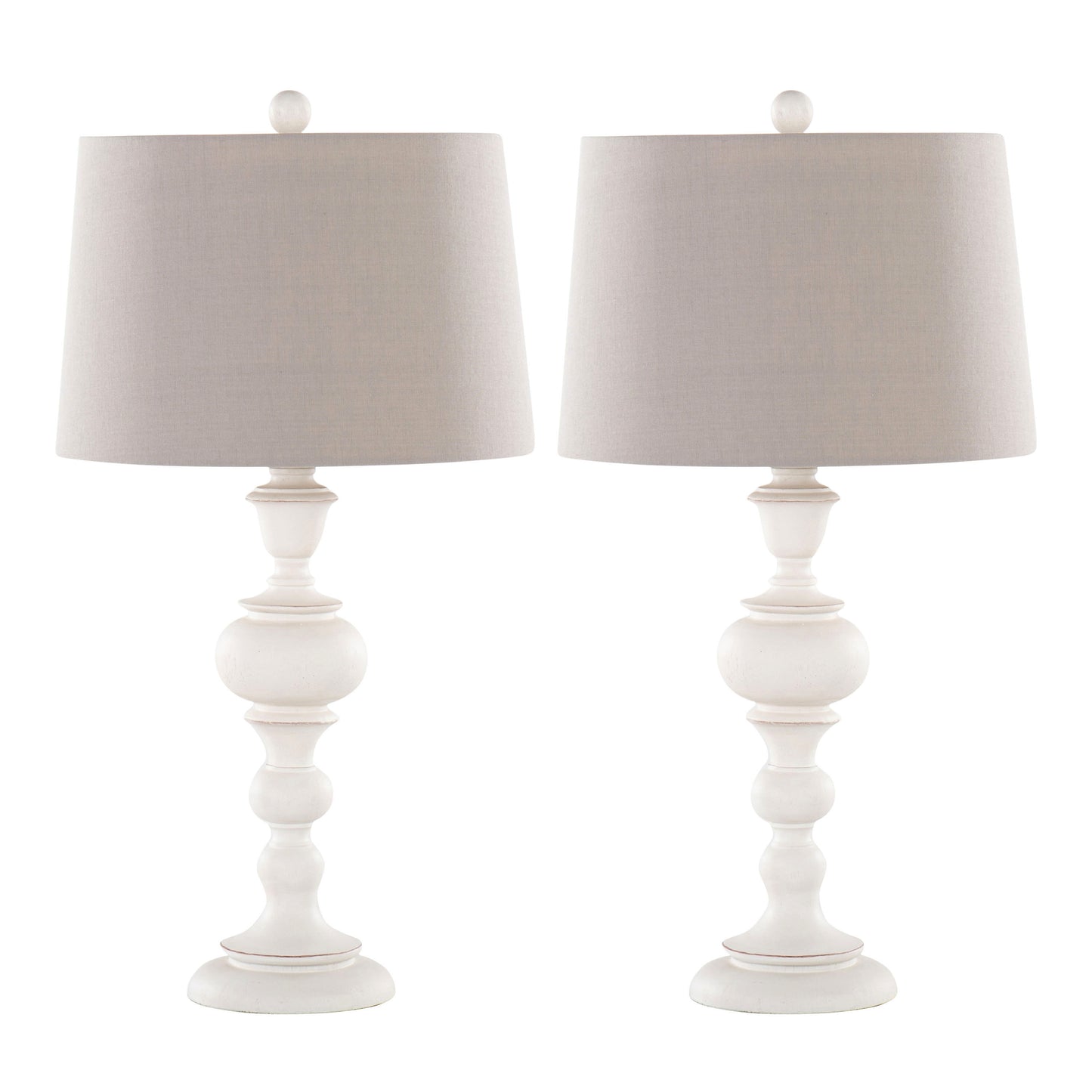 Morocco 30" Farmhouse Poly Table Lamp in Distressed Off-White Polyresin with Soft Grey Linen Shade from Grandview Gallery by LumiSource - Set of 2