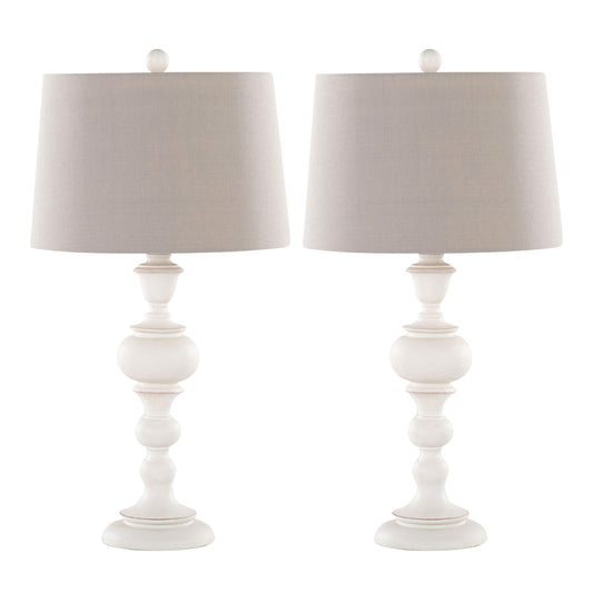 Morocco 30" Farmhouse Poly Table Lamp in Distressed Off-White Polyresin with Soft Grey Linen Shade from Grandview Gallery by LumiSource - Set of 2