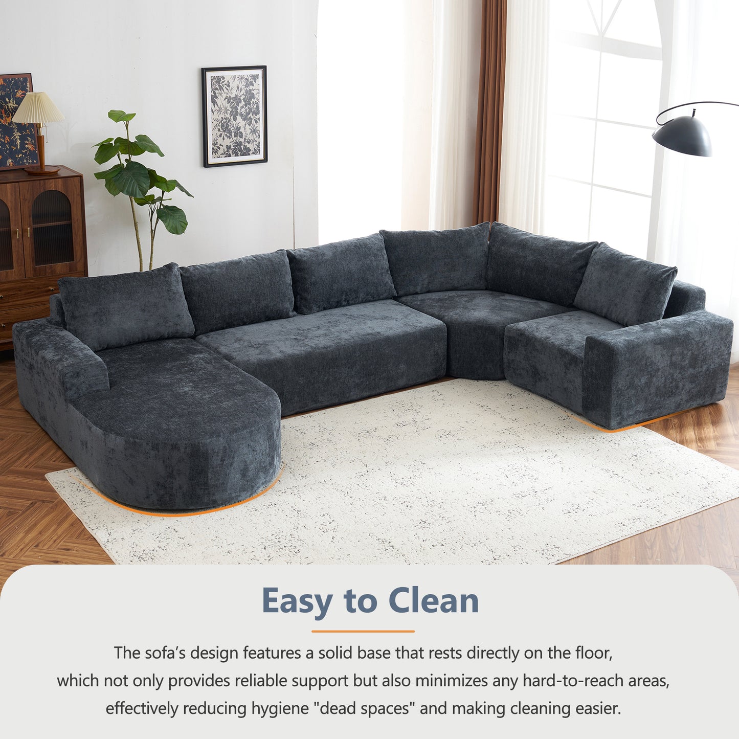 141.7" Oversized Modular Sofa Cloud Sectional Sofa Set Upholstered Couches U-shaped Sofa with Deep Seat for Living Room, Grey
