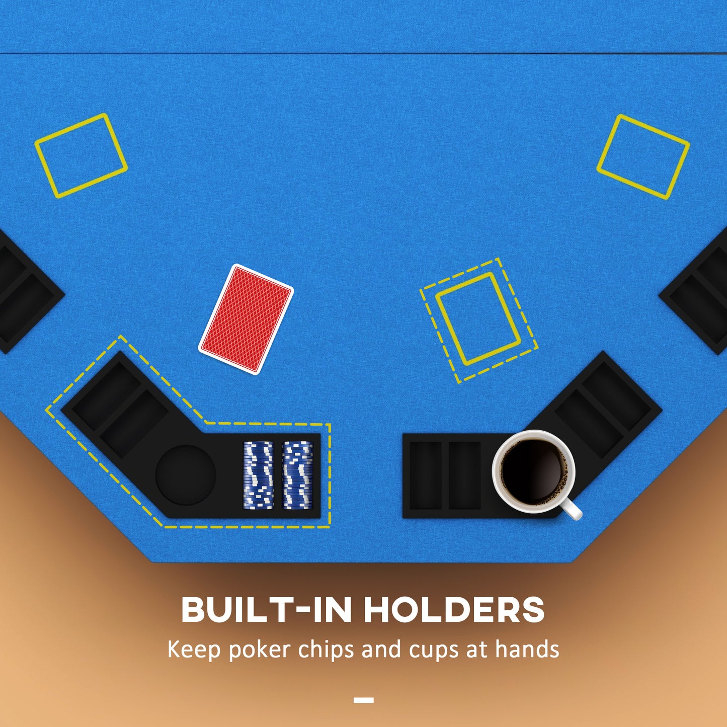 Soozier Poker Table Foldable 47" Octagon Casino Table Blackjack Texas Holdem Poker Table for 8 Players with Chips Tray and Cup Holders, Blue