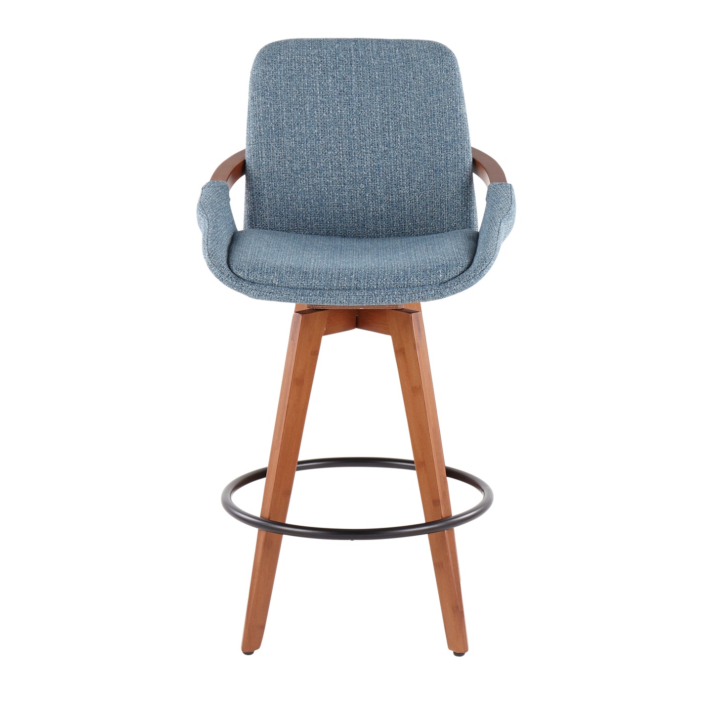 Cosmo Mid-Century Counter Stool in Walnut and Blue Noise Fabric by LumiSource